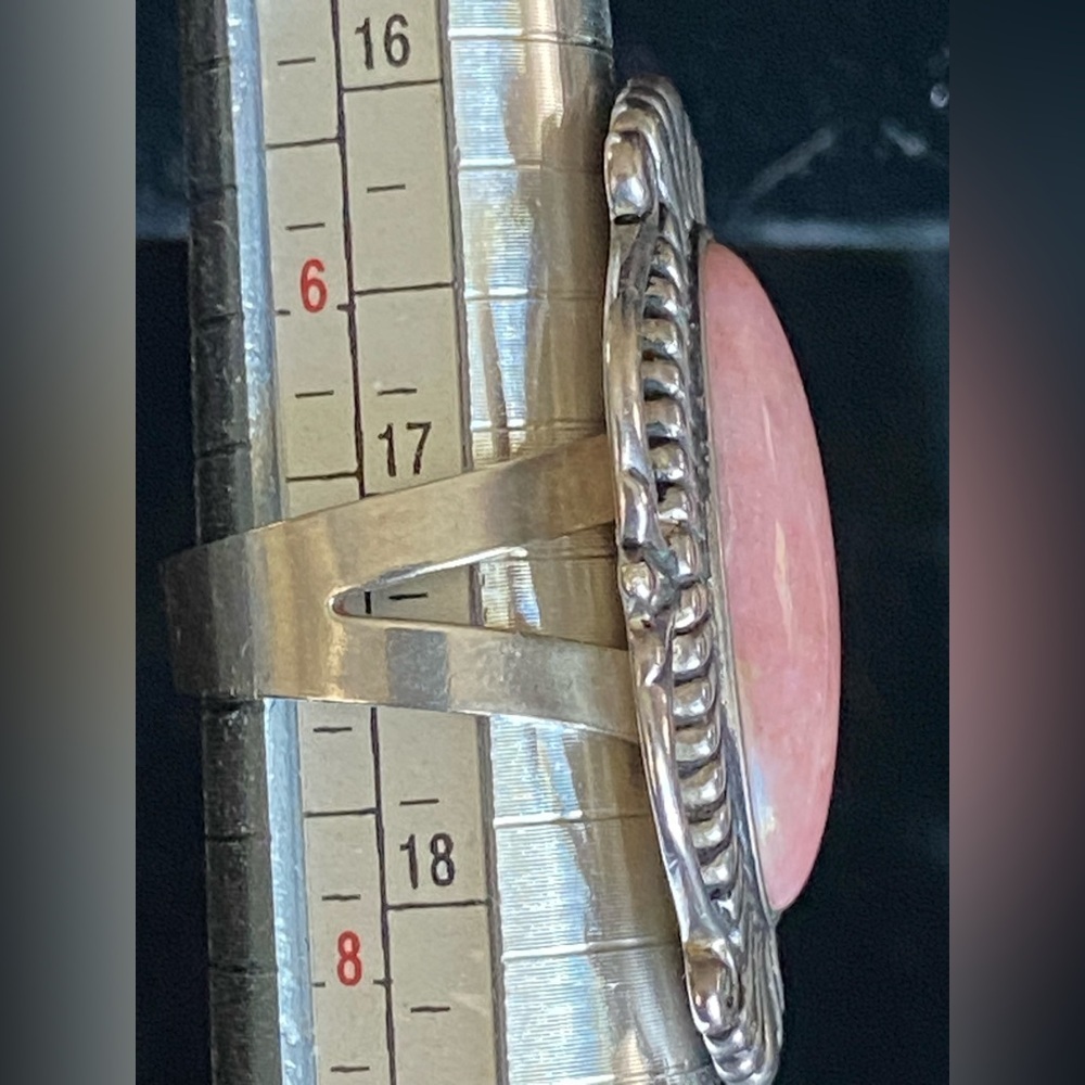 Sterling Carolyn Pollack Oval Rhodochrosite Cabochon Southwestern Jewelry Ring - Picture 6 of 11